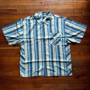 Tommy Bahama Mens XL 100% Silk Short Sleeve Striped Camp Shirt Blue Green Cream